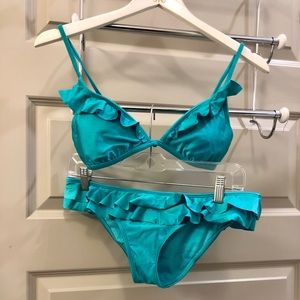 ROXY Swim teal ruffle bikini